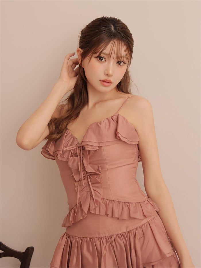 ROBE de FLEURS ローブドフルール シアーフリルリボンセットアップミニキャバドレス fm4676-c