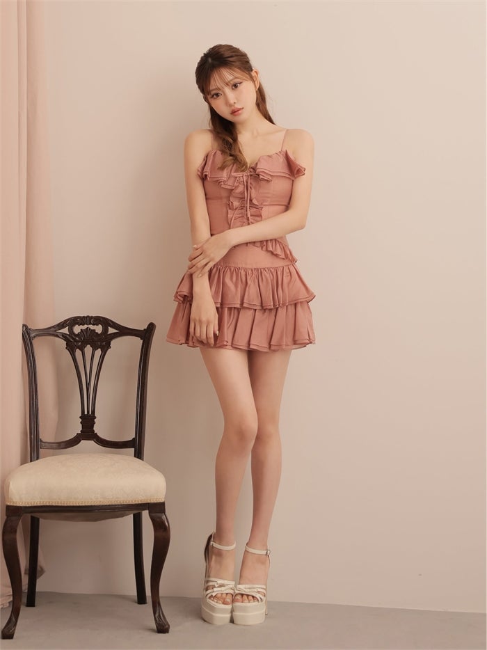 ROBE de FLEURS ローブドフルール シアーフリルリボンセットアップミニキャバドレス fm4676-c