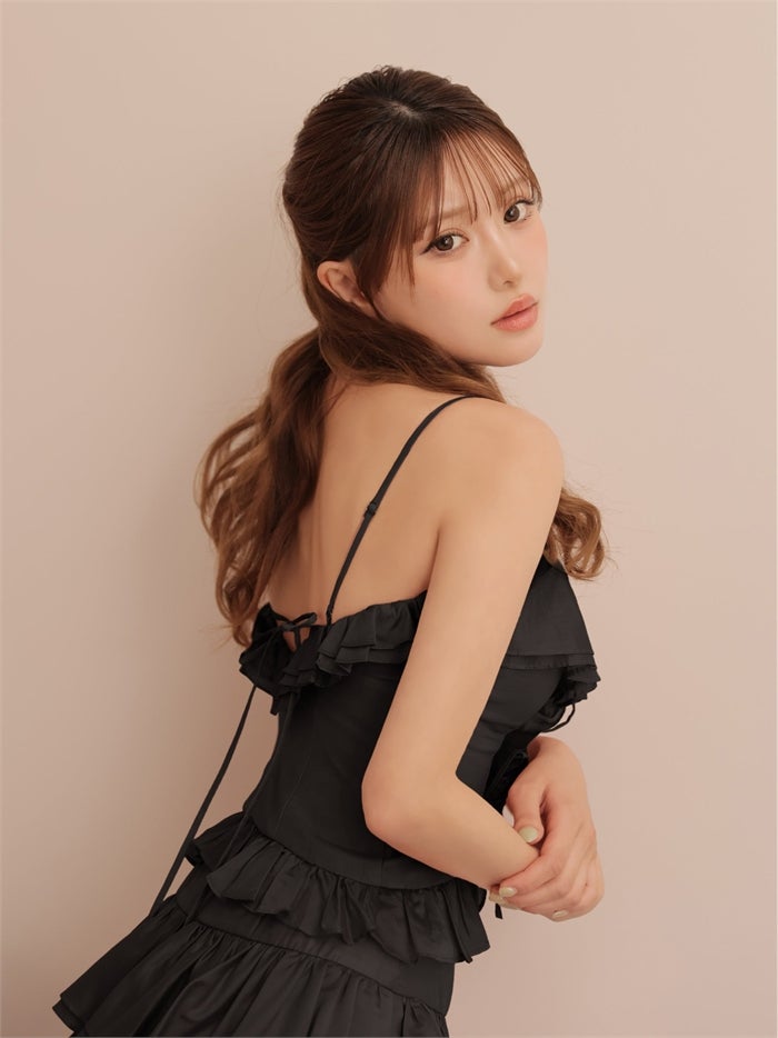ROBE de FLEURS ローブドフルール シアーフリルリボンセットアップミニキャバドレス fm4676-c