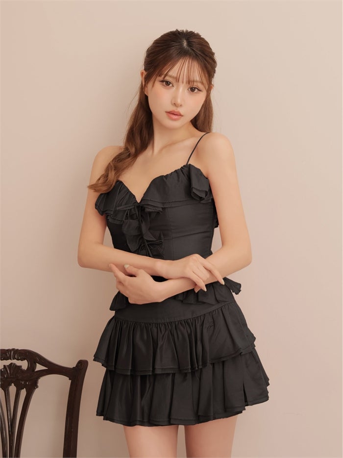 ROBE de FLEURS ローブドフルール シアーフリルリボンセットアップミニキャバドレス fm4676-c