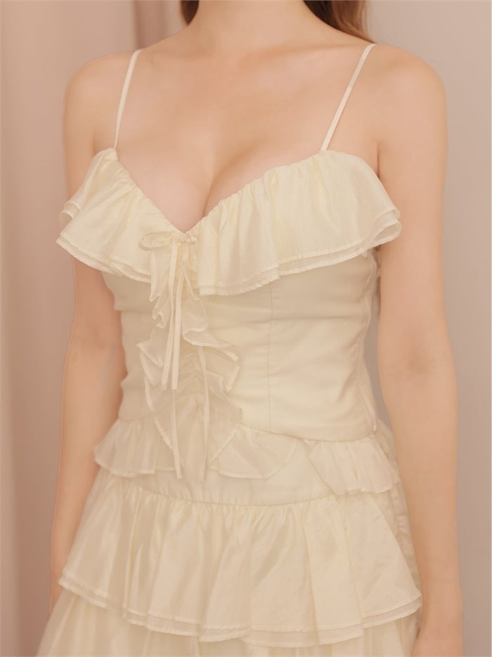 ROBE de FLEURS ローブドフルール シアーフリルリボンセットアップミニキャバドレス fm4676-c