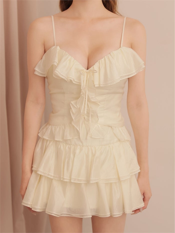 ROBE de FLEURS ローブドフルール シアーフリルリボンセットアップミニキャバドレス fm4676-c