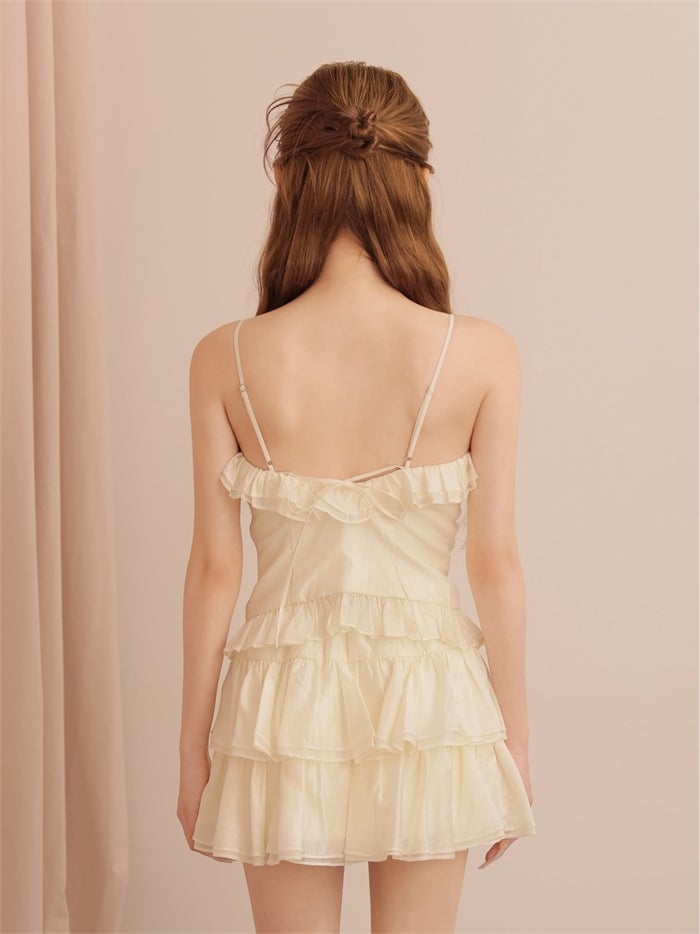 ROBE de FLEURS ローブドフルール シアーフリルリボンセットアップミニキャバドレス fm4676-c