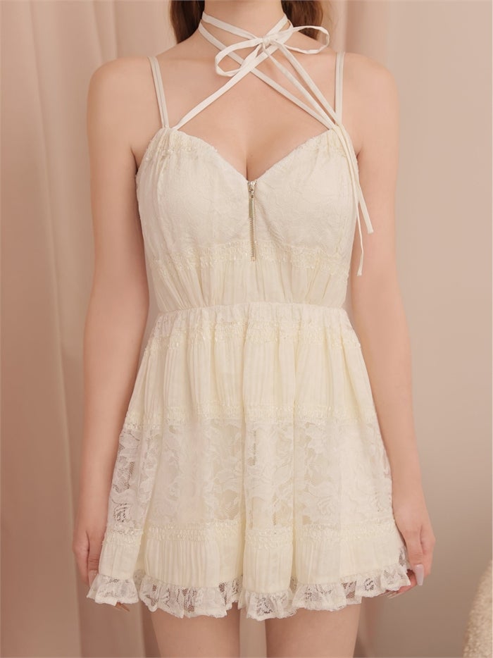 ROBE de FLEURS ローブドフルール レースドッキングギャザーミニキャバドレス fm4389-c