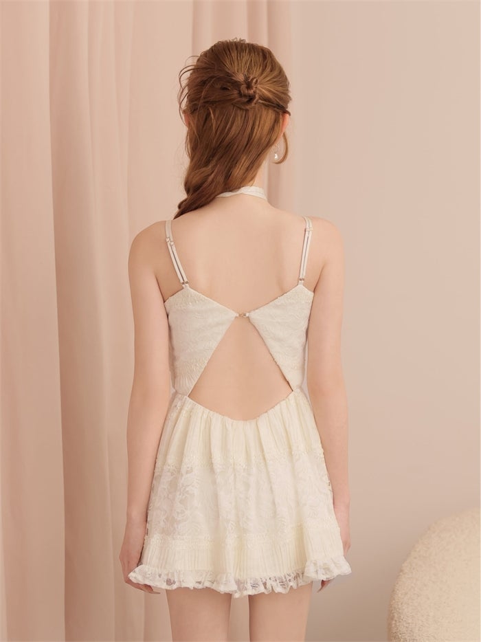ROBE de FLEURS ローブドフルール レースドッキングギャザーミニキャバドレス fm4389-c