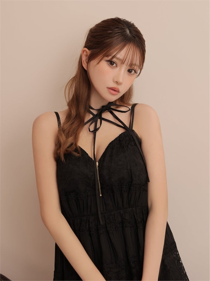 ROBE de FLEURS ローブドフルール レースドッキングギャザーミニキャバドレス fm4389