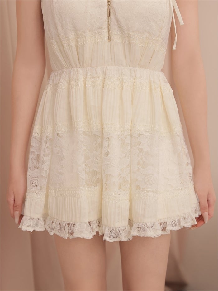ROBE de FLEURS ローブドフルール レースドッキングギャザーミニキャバドレス fm4389