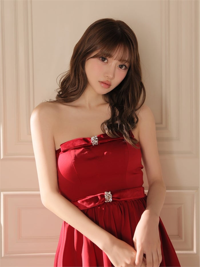 ROBE de FLEURS ローブドフルール ベロアビジューリボンベアサテンミニキャバドレス fm5019-c