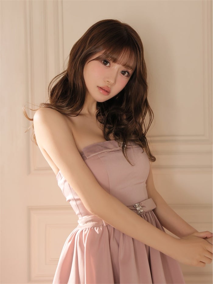 ROBE de FLEURS ローブドフルール ベロアビジューリボンベアサテンミニキャバドレス fm5019-c