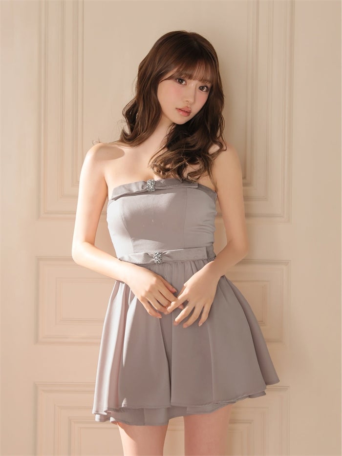 ROBE de FLEURS ローブドフルール ベロアビジューリボンベアサテンミニキャバドレス fm5019-c