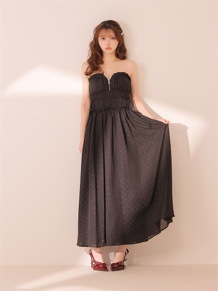 ROBE de FLEURS ローブドフルール サイドリボンラメギャザーロングキャバドレス fm4390-c