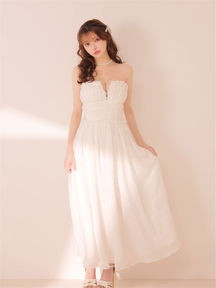 ROBE de FLEURS ローブドフルール サイドリボンラメギャザーロングキャバドレス fm4390-c