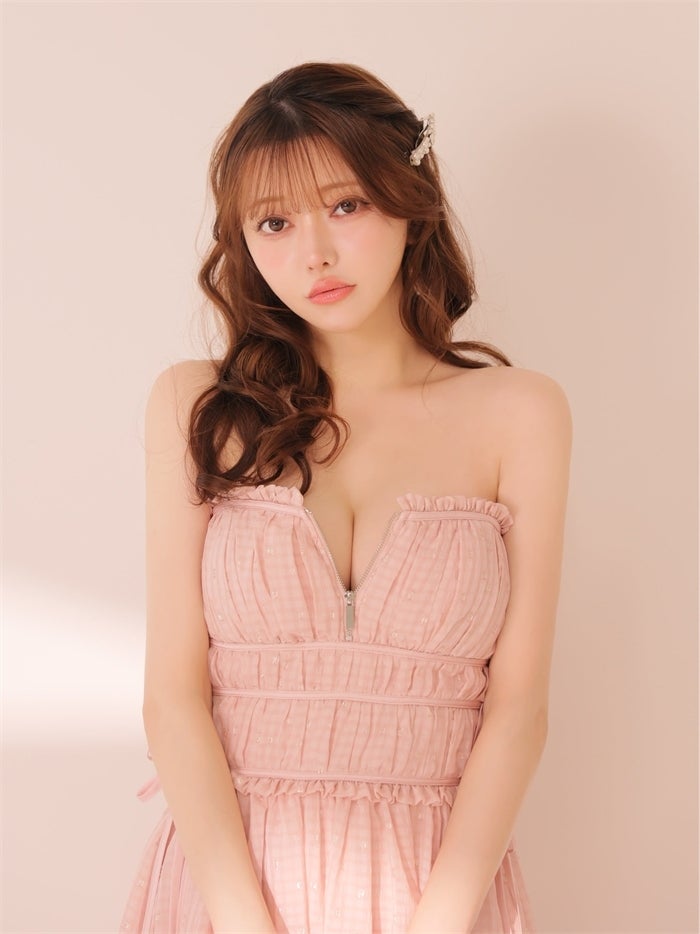 ROBE de FLEURS ローブドフルール サイドリボンラメギャザーロングキャバドレス fm4390-c