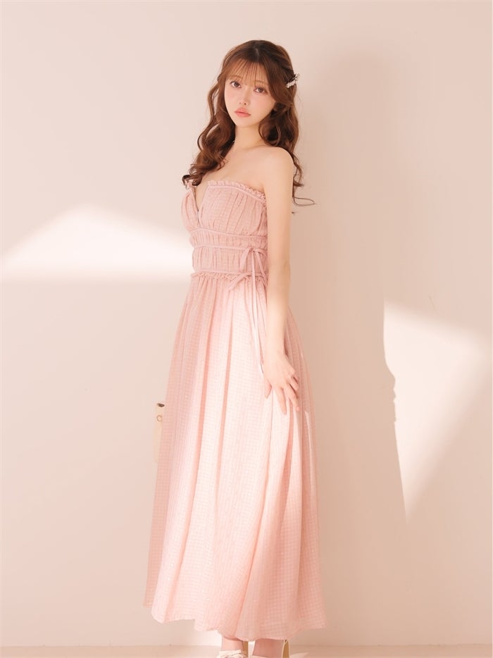 ROBE de FLEURS ローブドフルール サイドリボンラメギャザーロングキャバドレス fm4390-c