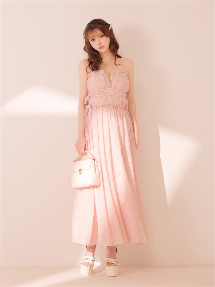 ROBE de FLEURS ローブドフルール サイドリボンラメギャザーロングキャバドレス fm4390-c