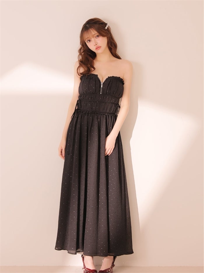 ROBE de FLEURS ローブドフルール サイドリボンラメギャザーロングキャバドレス fm4390-c