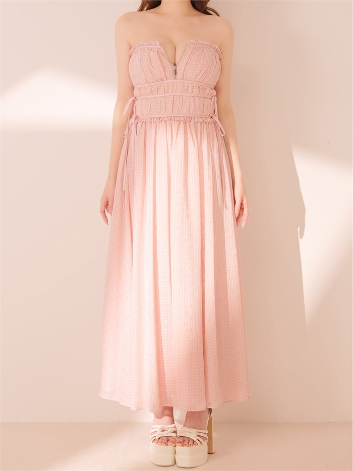 ROBE de FLEURS ローブドフルール サイドリボンラメギャザーロングキャバドレス fm4390-c
