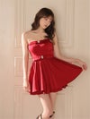 ROBE de FLEURS ローブドフルール ベロアビジューリボンベアサテンミニキャバドレス fm5019