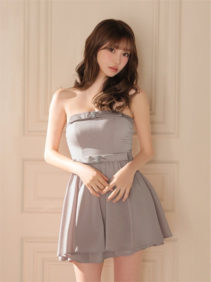 ROBE de FLEURS ローブドフルール ベロアビジューリボンベアサテンミニキャバドレス fm5019