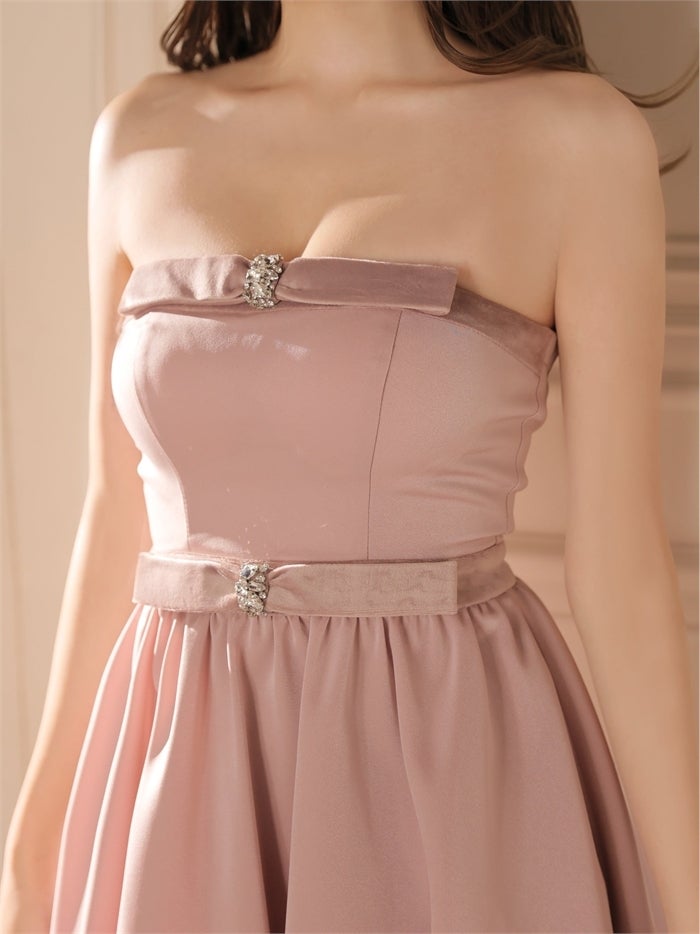 ROBE de FLEURS ローブドフルール ベロアビジューリボンベアサテンミニキャバドレス fm5019