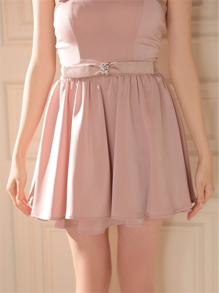 ROBE de FLEURS ローブドフルール ベロアビジューリボンベアサテンミニキャバドレス fm5019