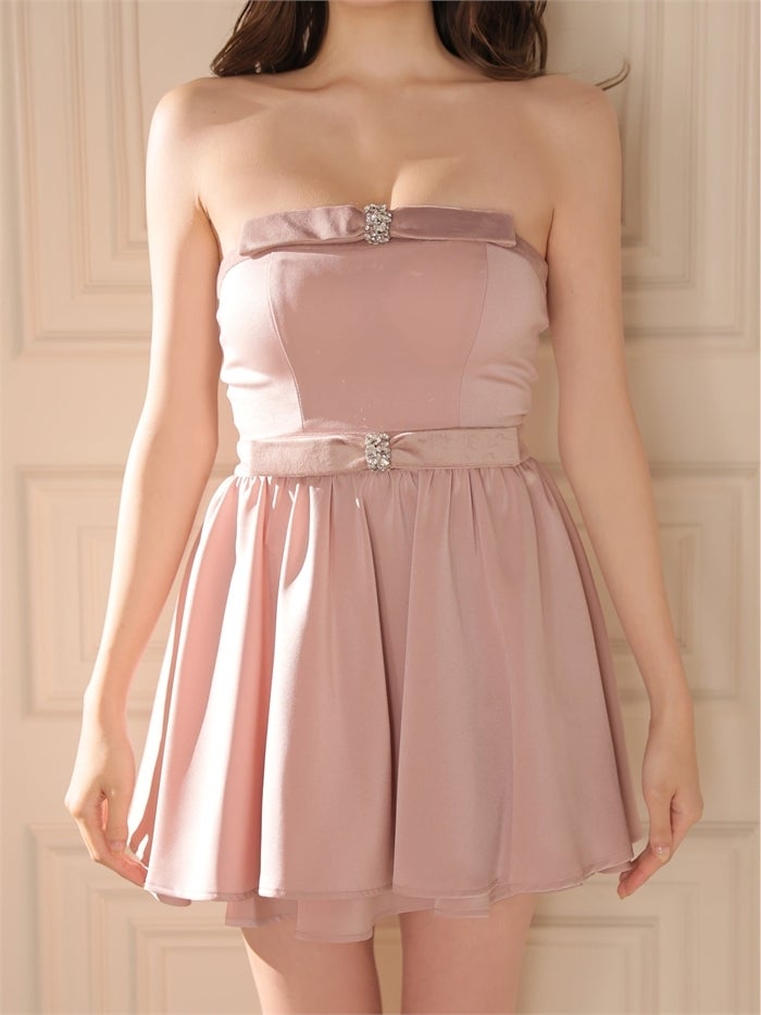 ROBE de FLEURS ローブドフルール ベロアビジューリボンベアサテンミニキャバドレス fm5019