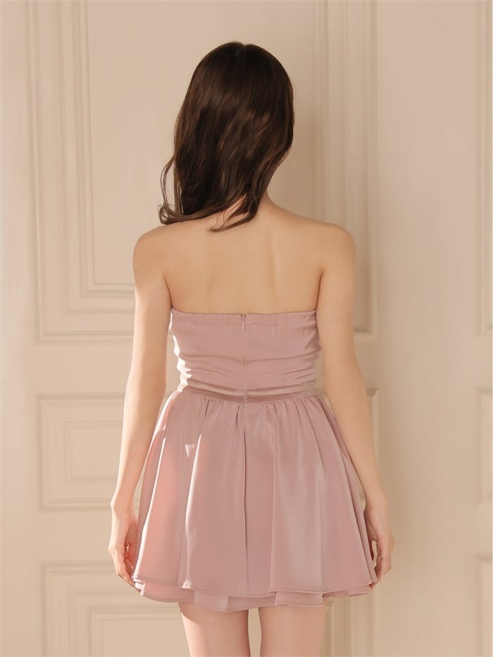 ROBE de FLEURS ローブドフルール ベロアビジューリボンベアサテンミニキャバドレス fm5019