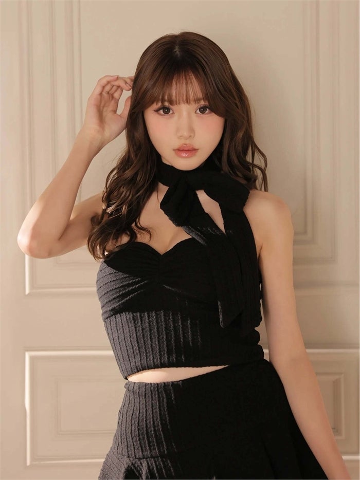ROBE de FLEURS ローブドフルール ケーブルニットベアリボンセットアップミニキャバドレス fm4394