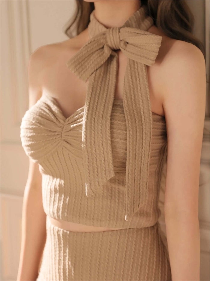 ROBE de FLEURS ローブドフルール ケーブルニットベアリボンセットアップミニキャバドレス fm4394