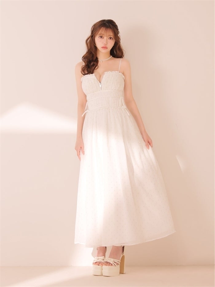 ROBE de FLEURS ローブドフルール サイドリボンラメギャザーロングキャバドレス fm4390
