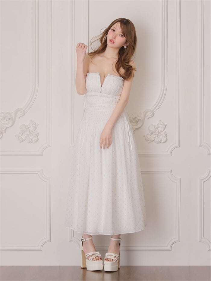 ROBE de FLEURS ローブドフルール サイドリボンラメギャザーロングキャバドレス fm4390