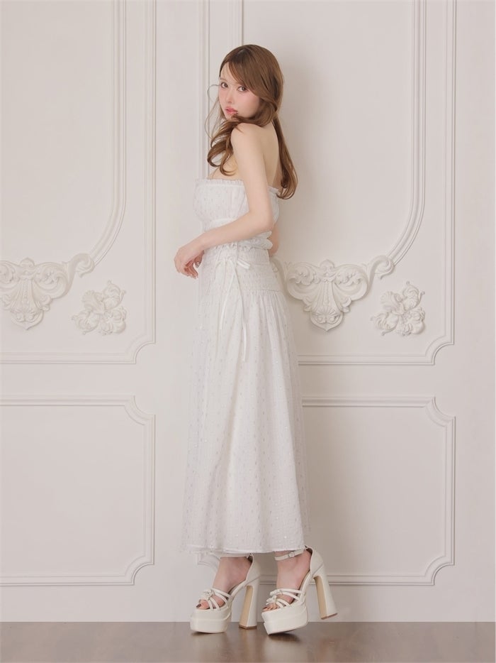 ROBE de FLEURS ローブドフルール サイドリボンラメギャザーロングキャバドレス fm4390