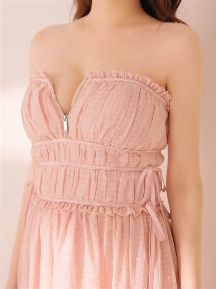 ROBE de FLEURS ローブドフルール サイドリボンラメギャザーロングキャバドレス fm4390
