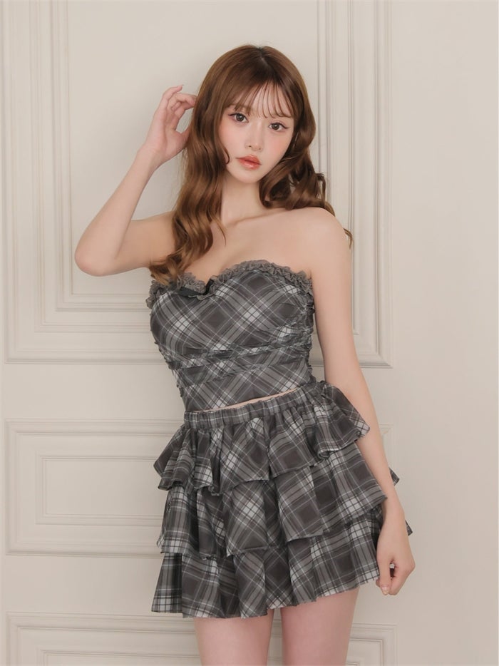ROBE de FLEURS ローブドフルール チェックフリルベアセットアップミニキャバドレス fm4915-c