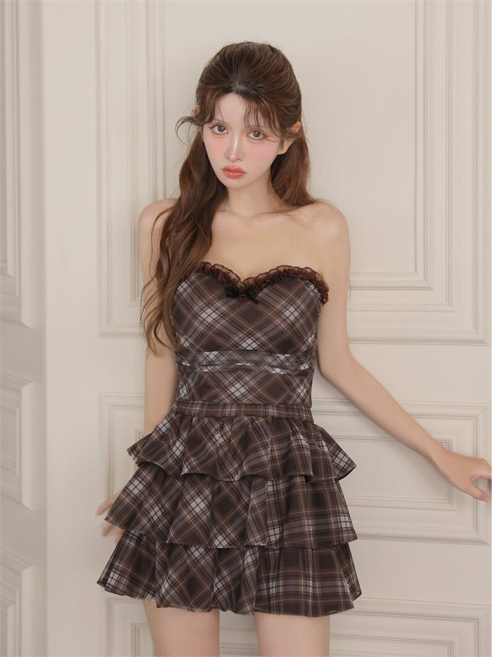 ROBE de FLEURS ローブドフルール チェックフリルベアセットアップミニキャバドレス fm4915-c