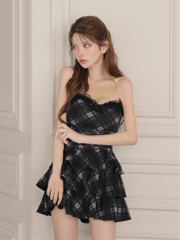 ROBE de FLEURS ローブドフルール チェックフリルベアセットアップミニキャバドレス fm4915-c