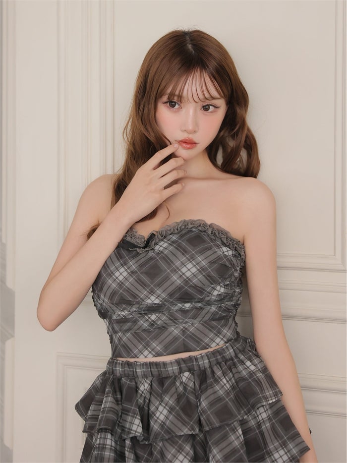 ROBE de FLEURS ローブドフルール チェックフリルベアセットアップミニキャバドレス fm4915-c