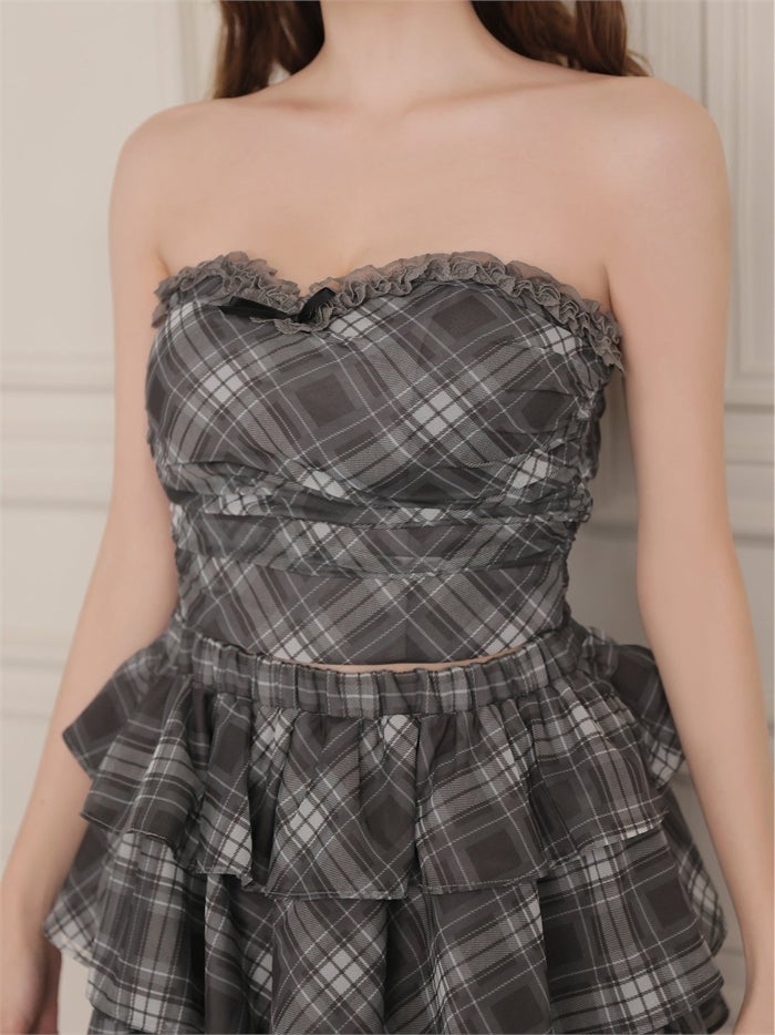 ROBE de FLEURS ローブドフルール チェックフリルベアセットアップミニキャバドレス fm4915-c