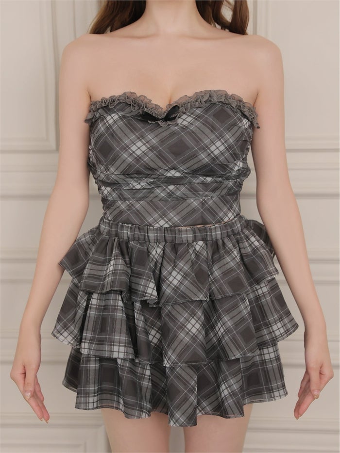 ROBE de FLEURS ローブドフルール チェックフリルベアセットアップミニキャバドレス fm4915-c