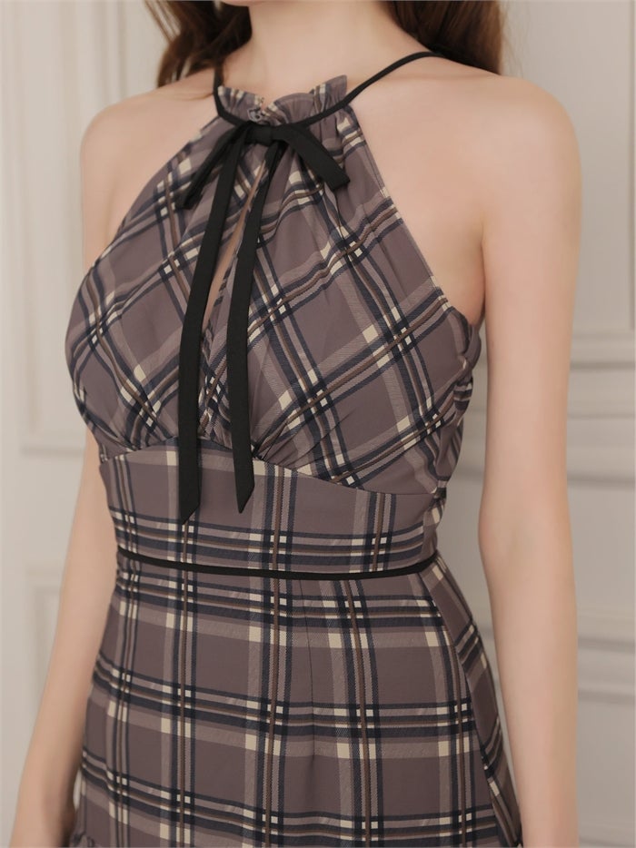 ROBE de FLEURS ローブドフルール チェックシフォンホルターリボンミニキャバドレス fm5051-c