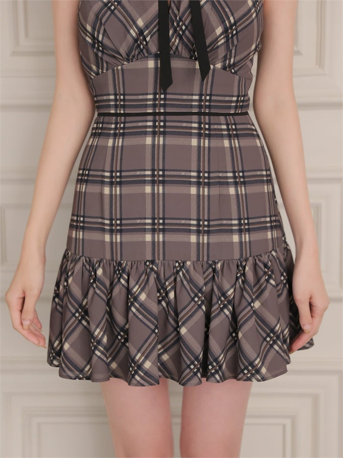ROBE de FLEURS ローブドフルール チェックシフォンホルターリボンミニキャバドレス fm5051-c