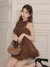ROBE de FLEURS ローブドフルール ドットチュールホルターリボンセットアップミニキャバドレス fm4976-c