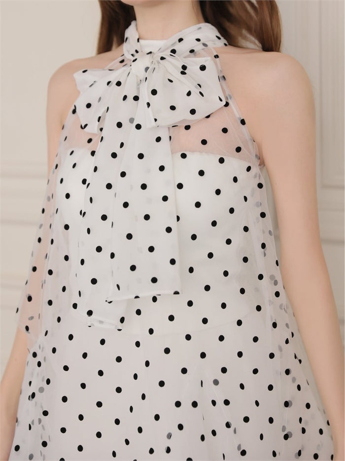 ROBE de FLEURS ローブドフルール ドットチュールホルターリボンセットアップミニキャバドレス fm4976-c