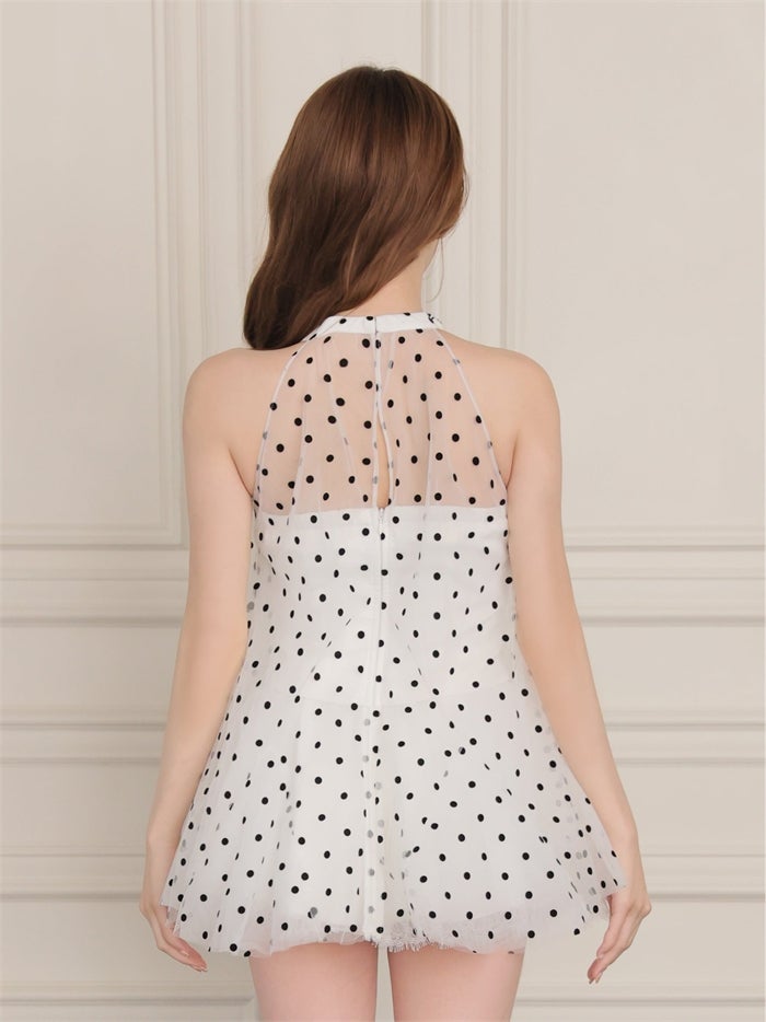 ROBE de FLEURS ローブドフルール ドットチュールホルターリボンセットアップミニキャバドレス fm4976-c