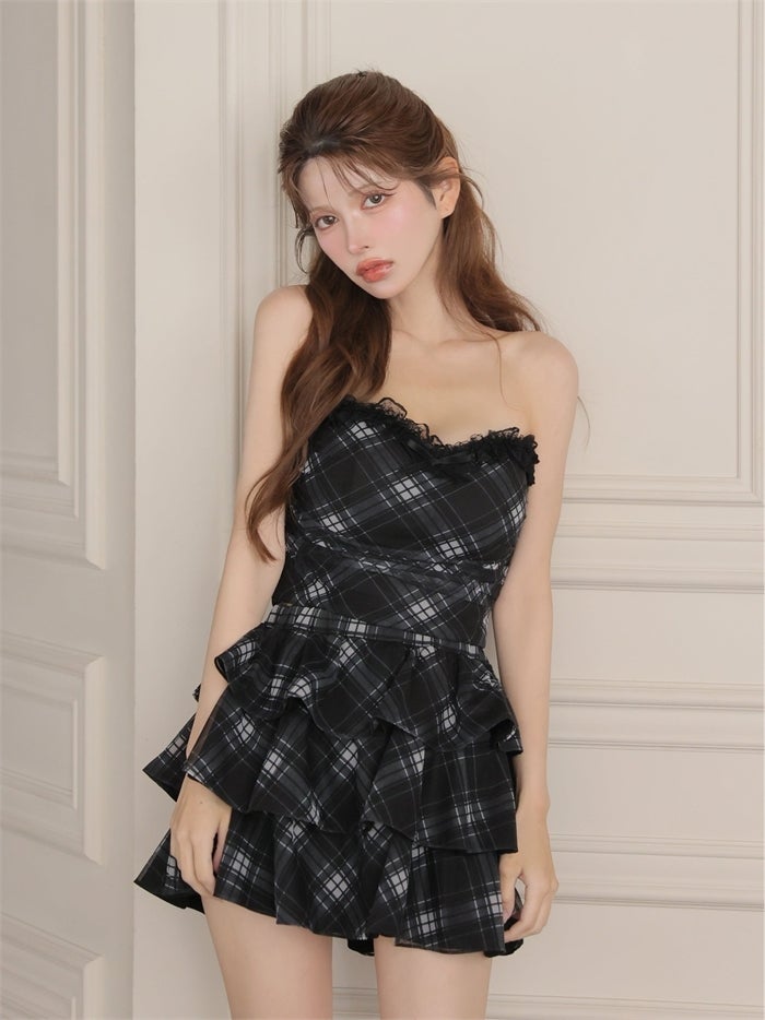ROBE de FLEURS ローブドフルール チェックフリルベアセットアップミニキャバドレス fm4915