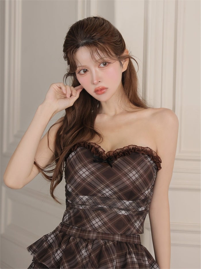 ROBE de FLEURS ローブドフルール チェックフリルベアセットアップミニキャバドレス fm4915
