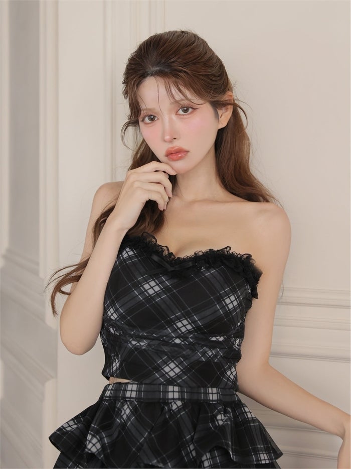 ROBE de FLEURS ローブドフルール チェックフリルベアセットアップミニキャバドレス fm4915