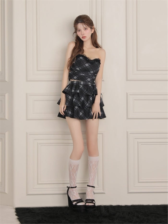ROBE de FLEURS ローブドフルール チェックフリルベアセットアップミニキャバドレス fm4915