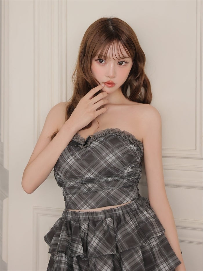 ROBE de FLEURS ローブドフルール チェックフリルベアセットアップミニキャバドレス fm4915