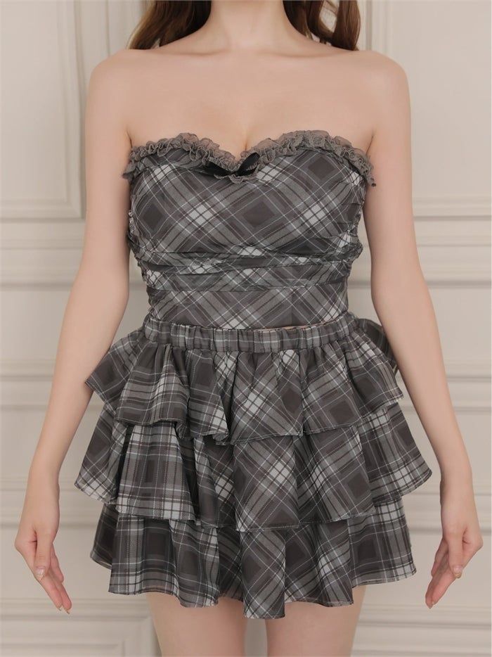 ROBE de FLEURS ローブドフルール チェックフリルベアセットアップミニキャバドレス fm4915
